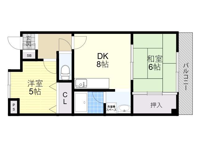 グリーンピア東寝屋川(2DK/6階)の間取り写真