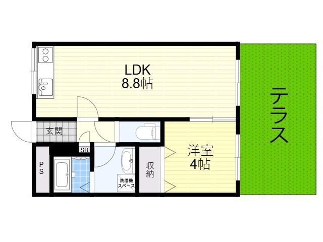 セラフィーコート東香里園(1LDK/1階)の間取り写真