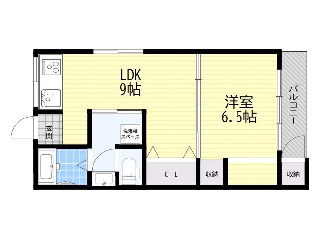 元町マンション(1LDK/2階)の間取り写真