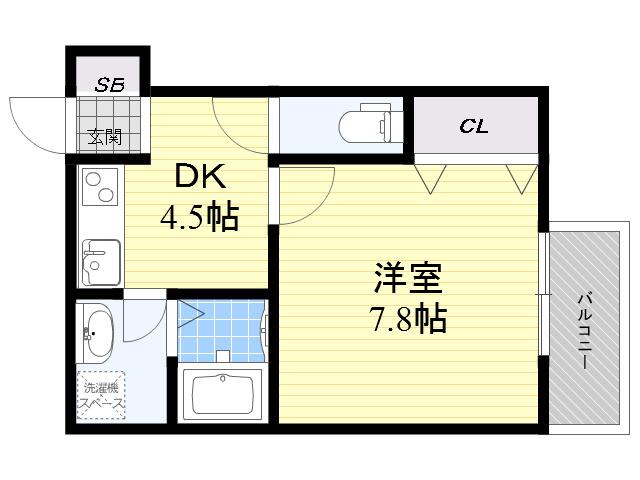 グランドソレイユ香里園(1DK/1階)の間取り写真