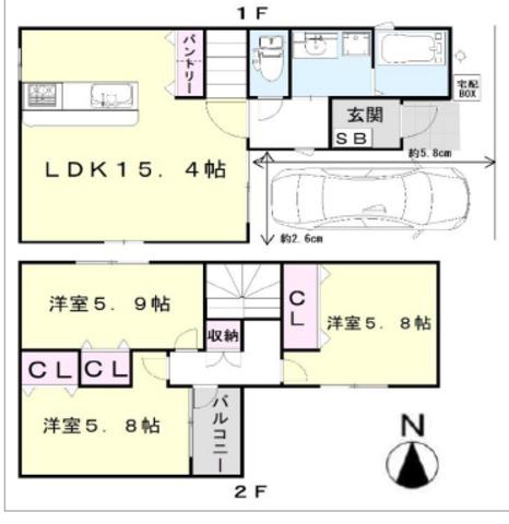 京阪本線 大和田駅(大阪) 徒歩10分 2階建 築4年(3LDK)の間取り写真