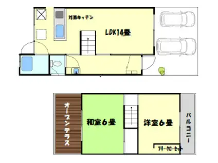 JR片町線 星田駅 徒歩14分 2階建 築54年(2LDK)の間取り写真