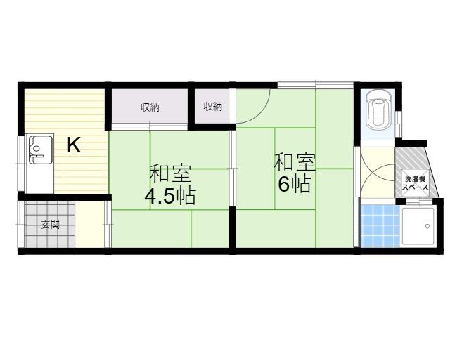 京阪本線 寝屋川市駅 徒歩8分 2階建 築51年(2K/1階)の間取り写真