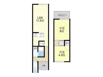 京阪本線 寝屋川市駅 徒歩16分 2階建 築61年(2LDK)の間取り写真
