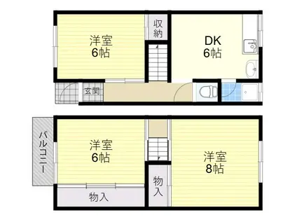 京阪本線 萱島駅 徒歩7分 2階建 築47年(3DK)の間取り写真