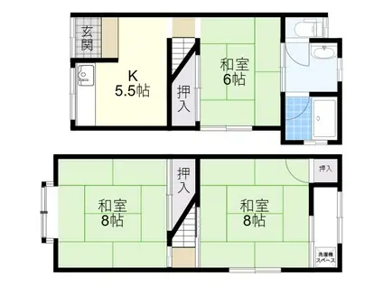 京阪本線 萱島駅 徒歩12分 2階建 築60年(3K)の間取り写真