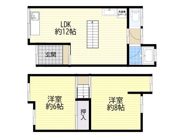 京阪本線 古川橋駅 徒歩6分 2階建 築66年(2LDK)の間取り写真