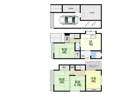 京阪本線 古川橋駅 徒歩14分 3階建 築43年(4DK)の間取り写真