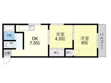 タカイレジデンス(2DK/2階)の間取り写真