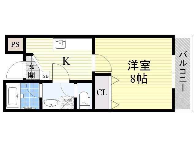 アムール千里丘(1K/2階)の間取り写真