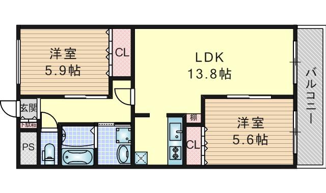 ルーテシア(2LDK/2階)の間取り写真