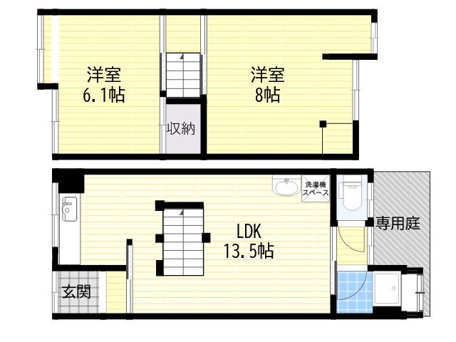 京阪本線 古川橋駅 徒歩6分 2階建 築67年(2LDK/1階)の間取り写真