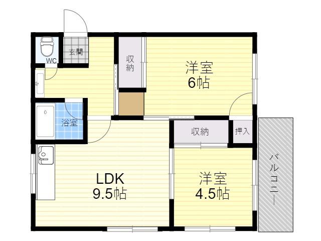 芦屋ホワイト(2LDK/4階)の間取り写真