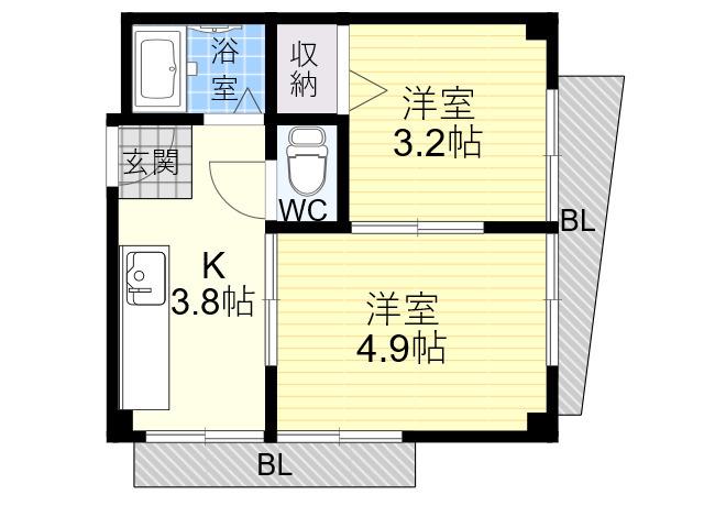エルパラッツォ記田(2K/2階)の間取り写真