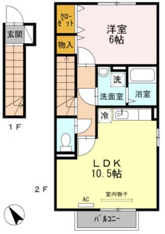 オーパス(1LDK/2階)の間取り写真