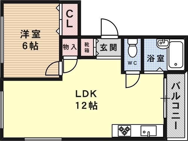 ボシュケ六甲(1LDK/2階)の間取り写真