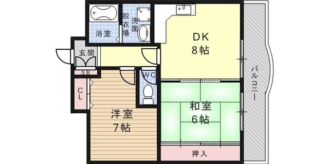 ビエント六甲Ⅱ(2LDK/2階)の間取り写真