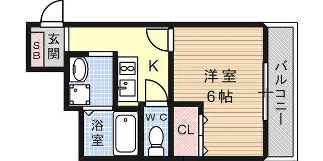 ラムール六甲山ノ手(1K/1階)の間取り写真