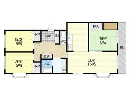 ハイツ仏天垣(3LDK/3階)の間取り写真