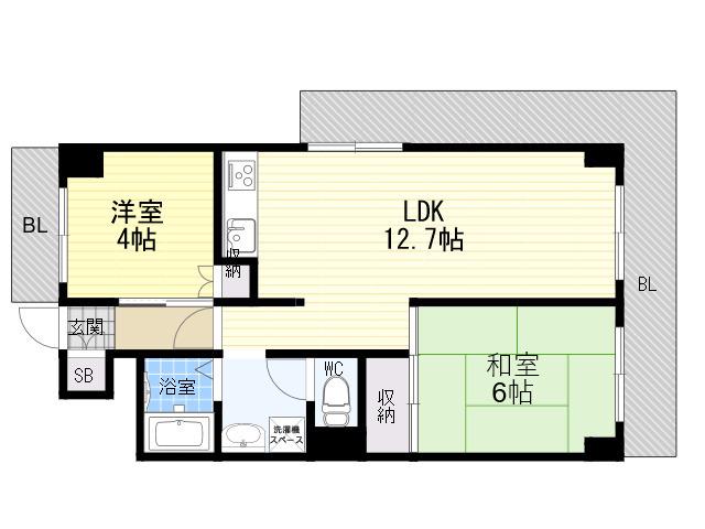 六甲北中ビル(2LDK/3階)の間取り写真