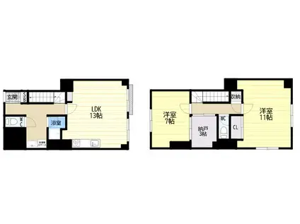 浜芦屋マンション(2LDK/5階)の間取り写真
