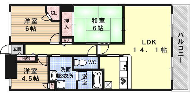 KILALA住吉(3LDK/7階)の間取り写真