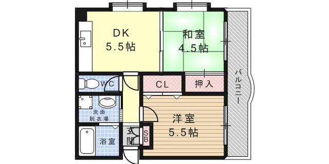 ビエント六甲(2DK/1階)の間取り写真