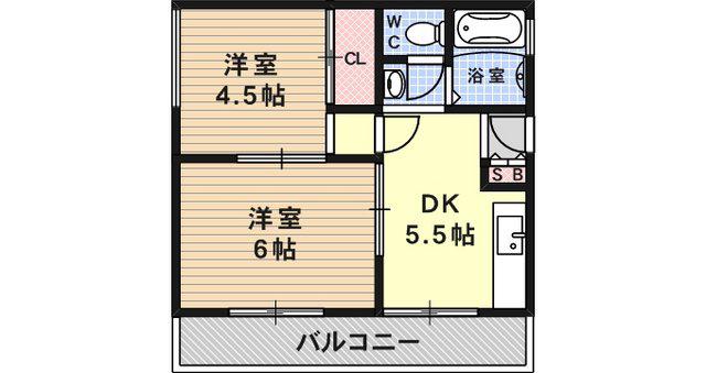 嶋田パールハイツ(2DK/3階)の間取り写真