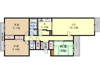 シュネルパーク・レジデンス(3LDK/3階)の間取り写真