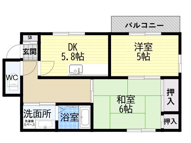 リビング六甲ウエストB(2DK/1階)の間取り写真