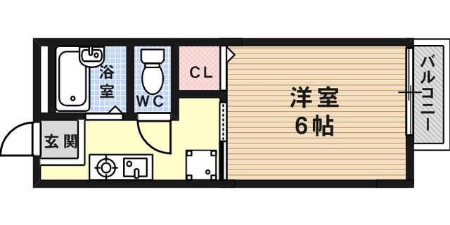 ヴィブレ魚崎北町(1K/2階)の間取り写真