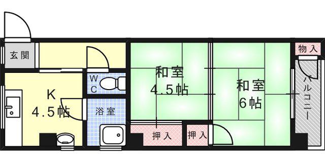 湊川第一マンション(2K/4階)の間取り写真