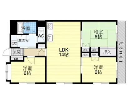 御影ハイツ(3LDK/2階)の間取り写真