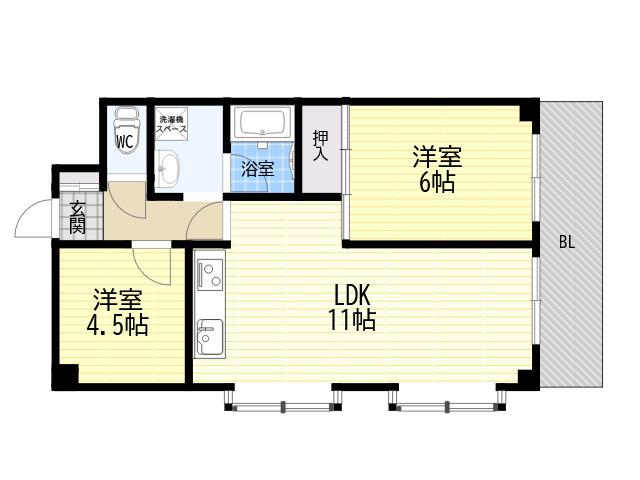 ロイヤル浜芦屋(2LDK/1階)の間取り写真