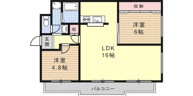 ユニーブル六甲南棟(2LDK/1階)の間取り写真