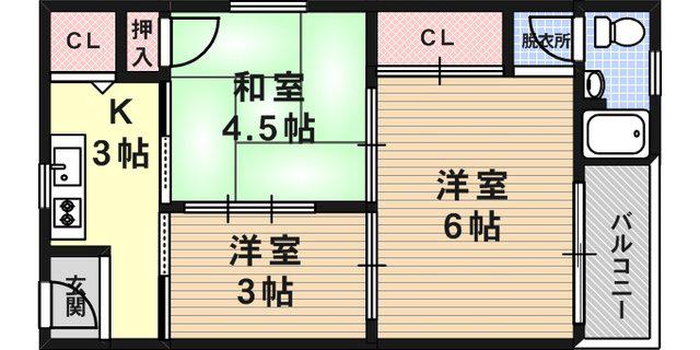 グランディア東神戸(3K/3階)の間取り写真