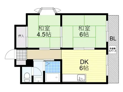 ハーバービュー東神戸(2DK/3階)の間取り写真