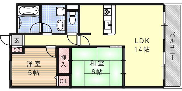 レブローニュ(2LDK/1階)の間取り写真