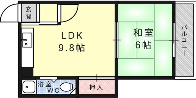 レジデンス城の下(1LDK/2階)の間取り写真
