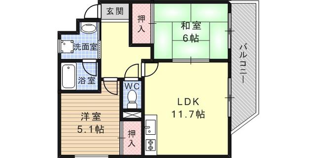 ハウゼ・ケイ魚崎(2LDK/4階)の間取り写真
