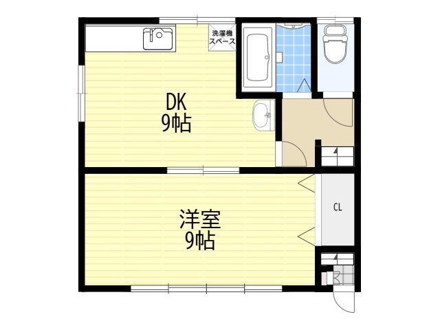 新灘北ハイツ(1DK/2階)の間取り写真