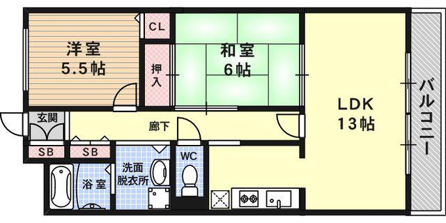 フィール甲南(2LDK/3階)の間取り写真