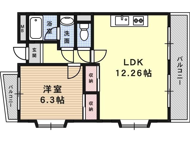 グランディア篠原本町(1LDK/3階)の間取り写真