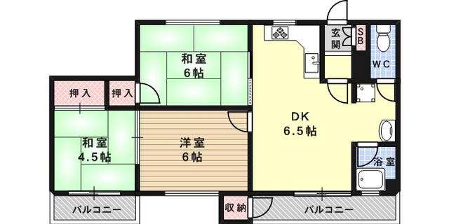 金盃第2ビル高羽荘(3DK/3階)の間取り写真