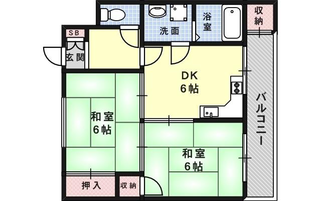 金盃第2ビル高羽荘(2DK/5階)の間取り写真