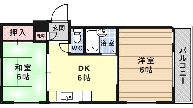 シティライフ六甲道(2DK/3階)の間取り写真