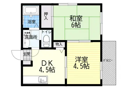 烏帽子ハイツ六甲(2DK/2階)の間取り写真