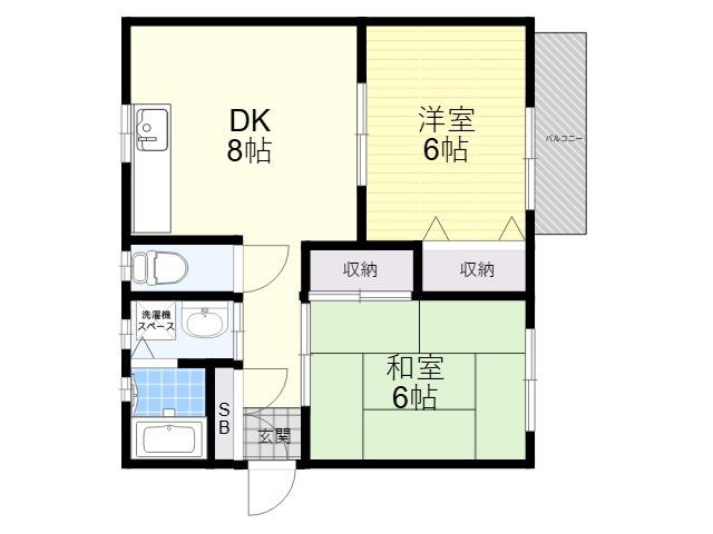 リビング六甲ウエストA(2DK/2階)の間取り写真