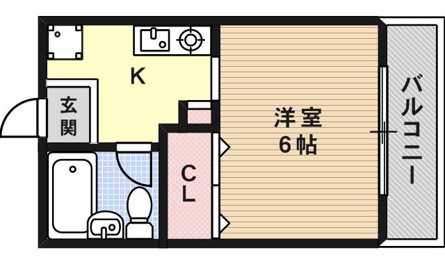 ロイヤルコート六甲桜ケ丘(ワンルーム/2階)の間取り写真