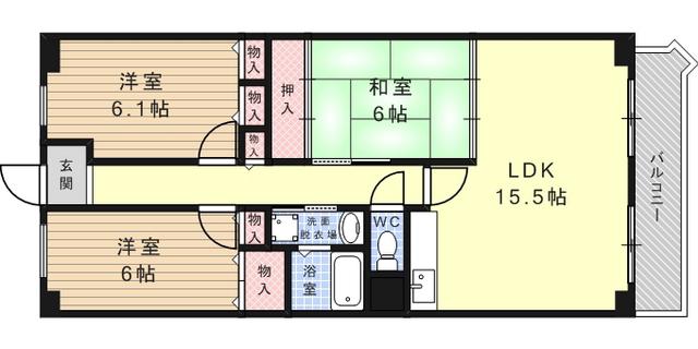 フォリア岡本(3LDK/1階)の間取り写真